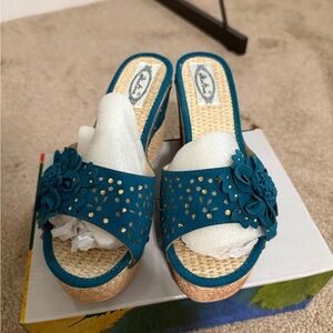 Italina Teal and Gold Women's Mules